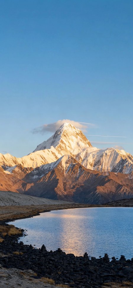 贡嘎雪山日照金山冷噶措倒影壮丽风光风景手机壁纸
