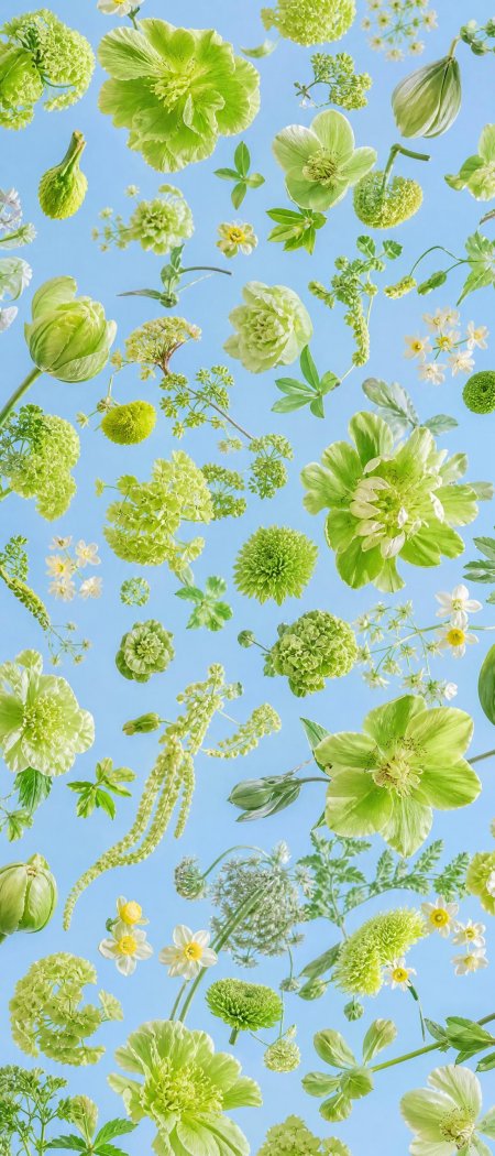 绿色植物与白花交织蓝天背景生机盎然风景手机壁纸