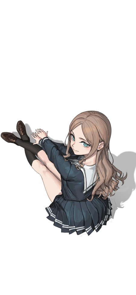 棕发少女坐姿校服黑丝袜青春校园风动漫人物手机壁纸