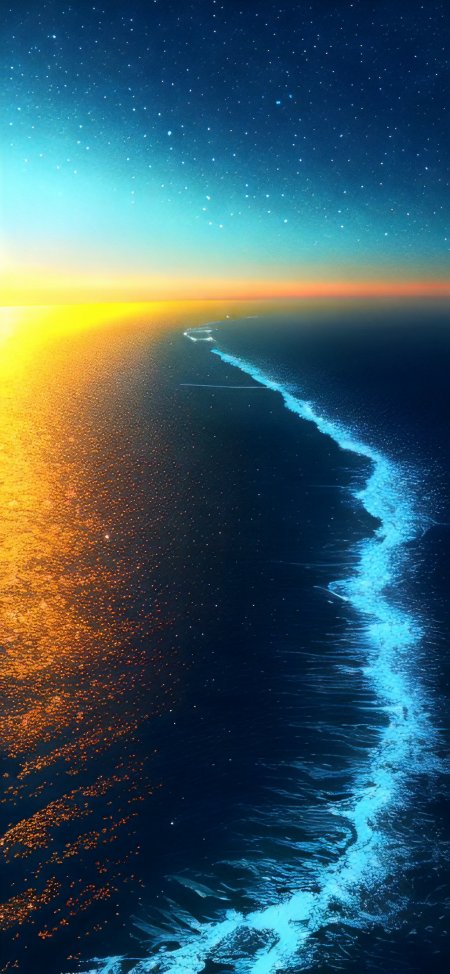 昼夜交界海岸线星河与金光交织梦幻海景风景手机壁纸