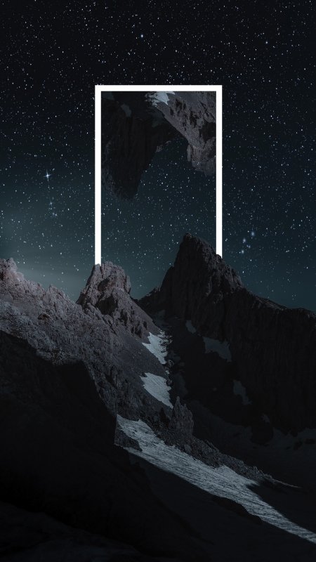 星空下悬浮山峰创意构图暗黑系风景手机壁纸