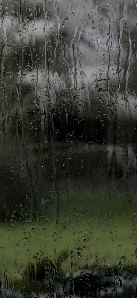雨滴滑落玻璃窗朦胧绿意背景忧郁氛围感创意手机壁纸