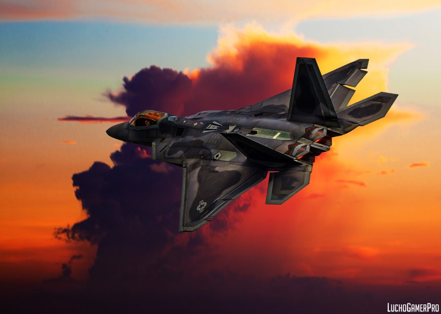 F22猛禽战斗机夕阳云层飞行姿态军事航空电脑壁纸