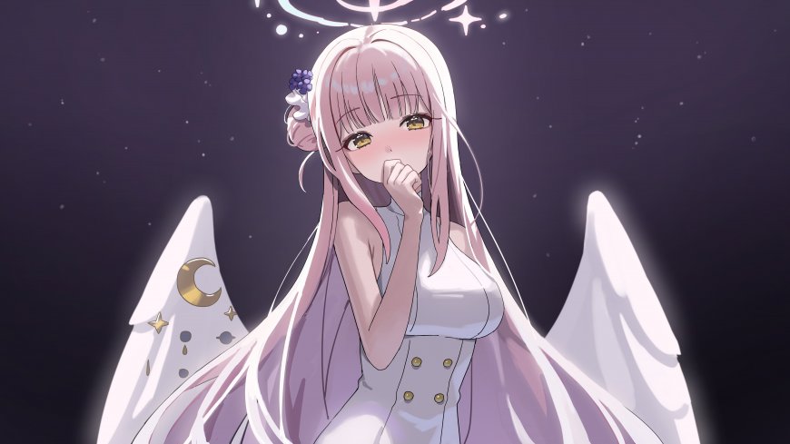 碧蓝档案圣园未花粉发天使翅膀星空背景少女角色动漫电脑壁纸