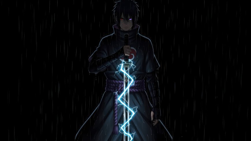 火影忍者佐助持雷切剑雨夜黑发写轮眼动漫电脑壁纸