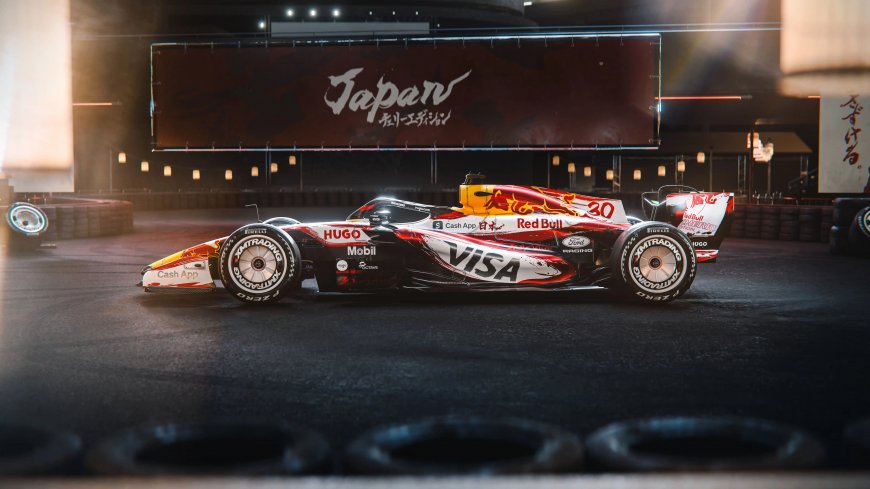 小红牛F1赛车日本站特别涂装红白配色赛道汽车电脑壁纸