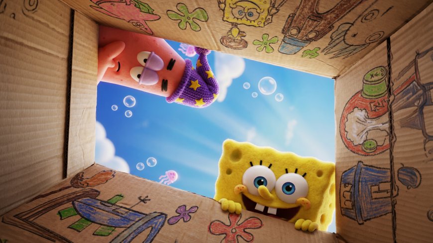 海绵宝宝派大星纸箱偷看童趣3D动画角色创意电脑壁纸