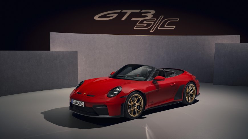保时捷911 GT3 SC敞篷版红色车身金色轮毂赛道性能跑车汽车电脑壁纸