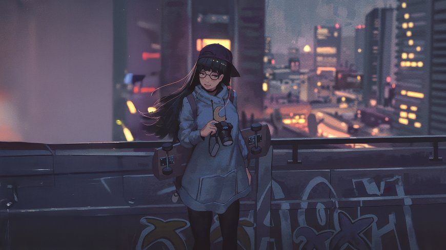 Klegs插画都市女孩夜景摄影动漫电脑壁纸