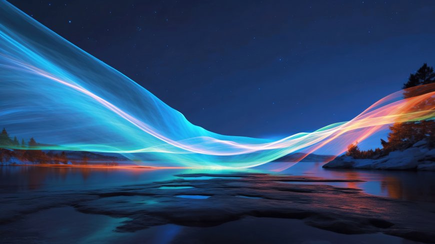 湖面极光光绘夜景星空倒影创意风景电脑壁纸