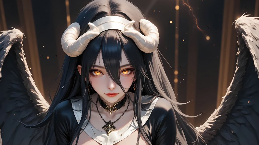 黑翼天使少女羊角光环神圣庄严暗黑奇幻人物电脑壁纸