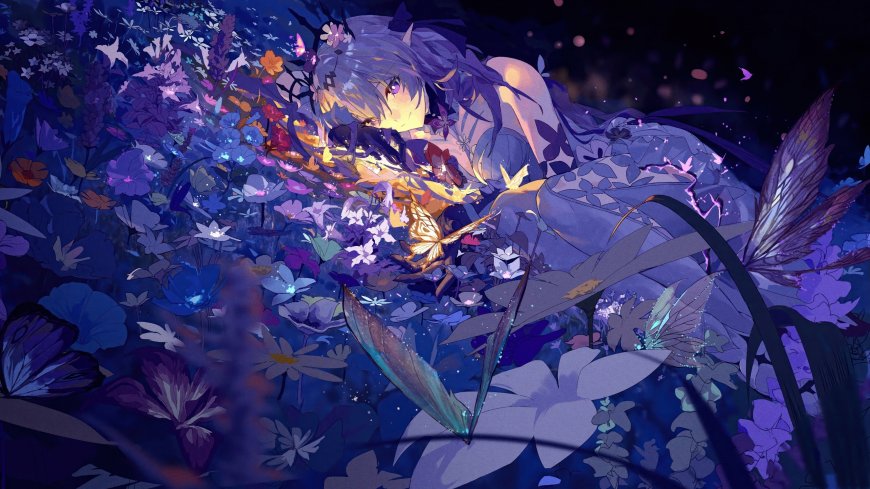 崩坏星穹铁道遐蝶花丛侧卧紫色梦幻唯美少女动漫电脑壁纸