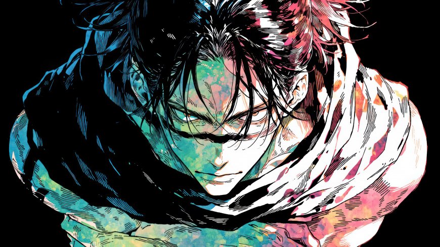 咒术回战乙骨忧太水彩风格黑白围巾忧郁少年动漫电脑壁纸