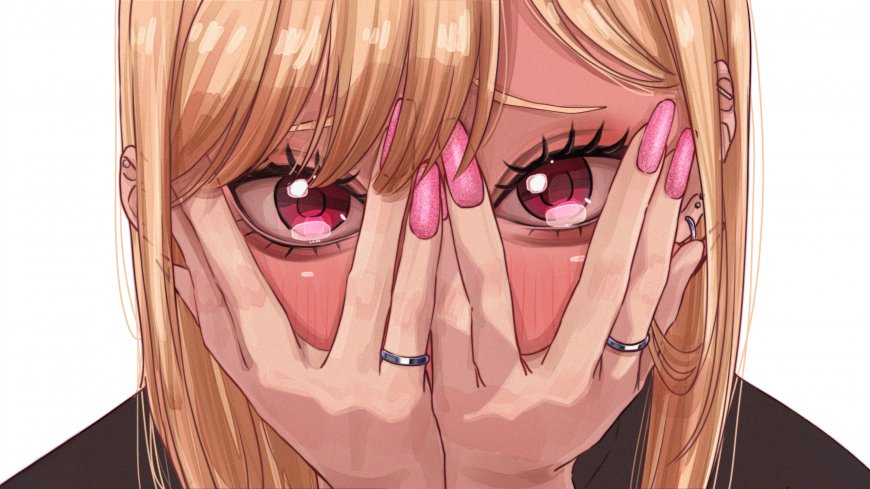 金发少女粉甲遮面泪眼特写情绪感动漫电脑壁纸