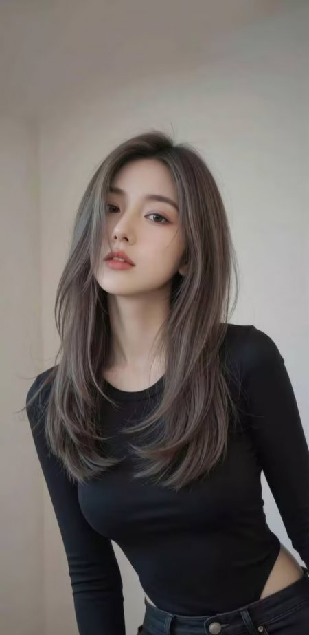 美女灰棕长发黑上衣侧颜特写人像摄影人物手机壁纸