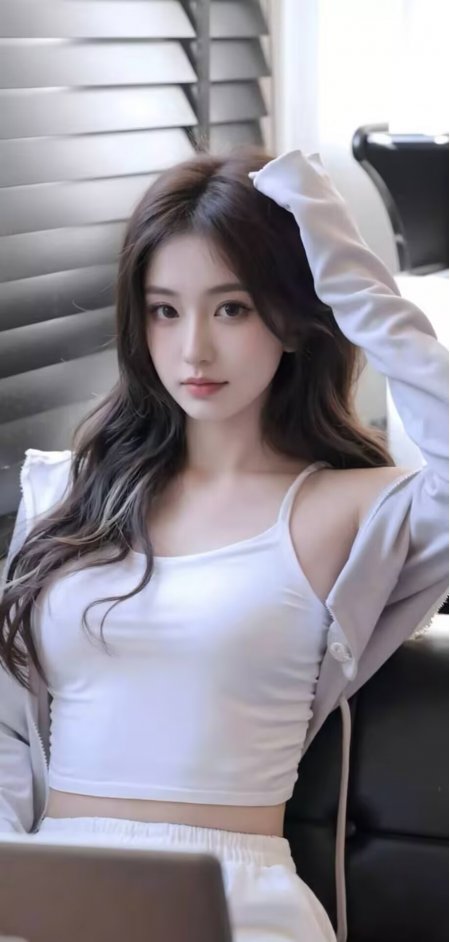 美女白吊带外搭开衫撩发姿态人像摄影人物手机壁纸