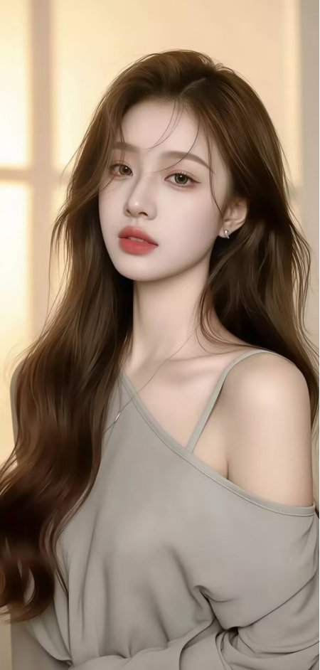 美女棕发吊带温柔眼神特写人像摄影人物手机壁纸