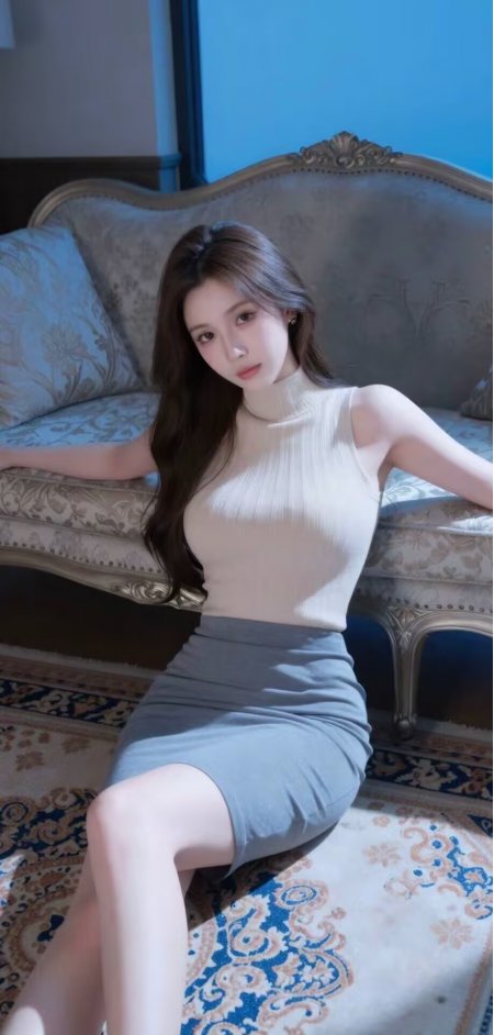 美女米色针织衫灰裙优雅坐姿人像摄影人物手机壁纸