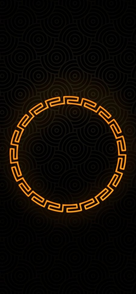 橙色几何圆环暗黑背景复古纹样创意手机壁纸