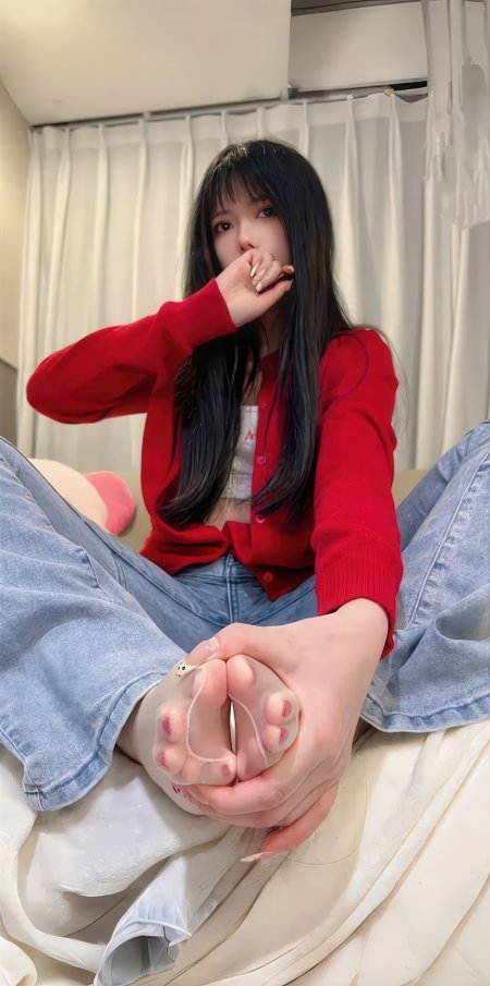 红衣黑长发美女居家慵懒坐姿人像摄影人物手机壁纸