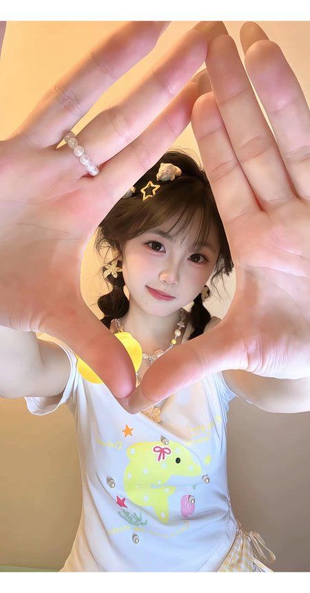 双马尾少女比心手势甜美可爱人像摄影人物手机壁纸
