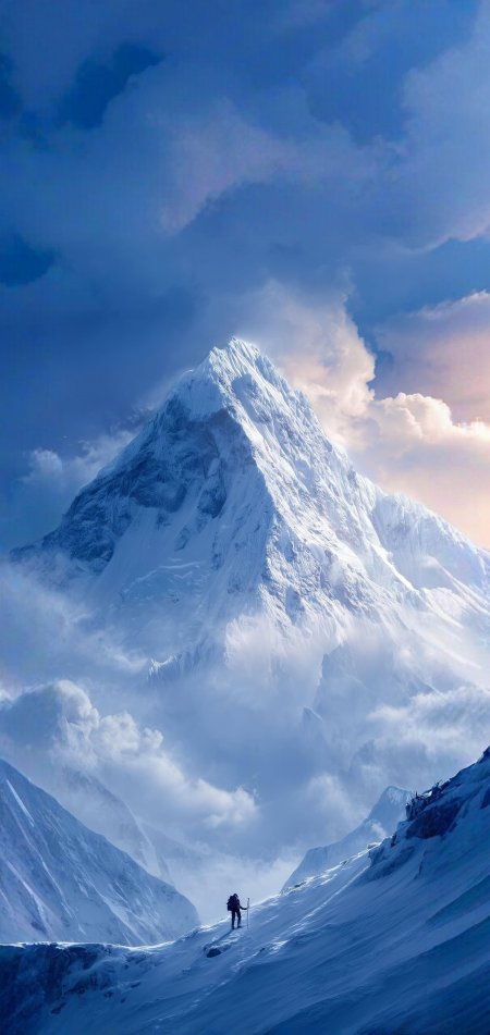 雪山之巅孤独攀登者壮丽自然风光风景手机壁纸
