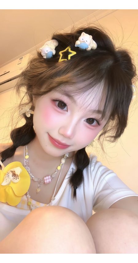 双马尾少女微笑侧颜特写人像摄影人物手机壁纸