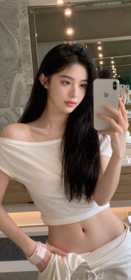 白衣美女浴室对镜自拍清冷感人像摄影人物手机壁纸