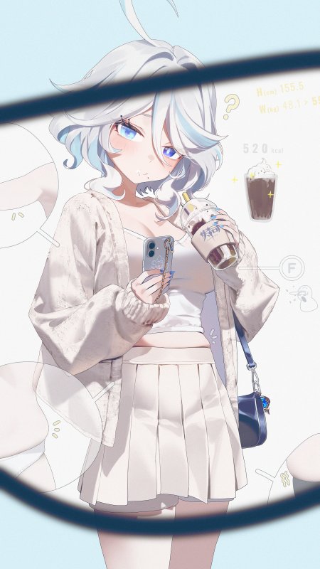 原神芙宁娜少女持奶茶看手机二次元动漫手机壁纸