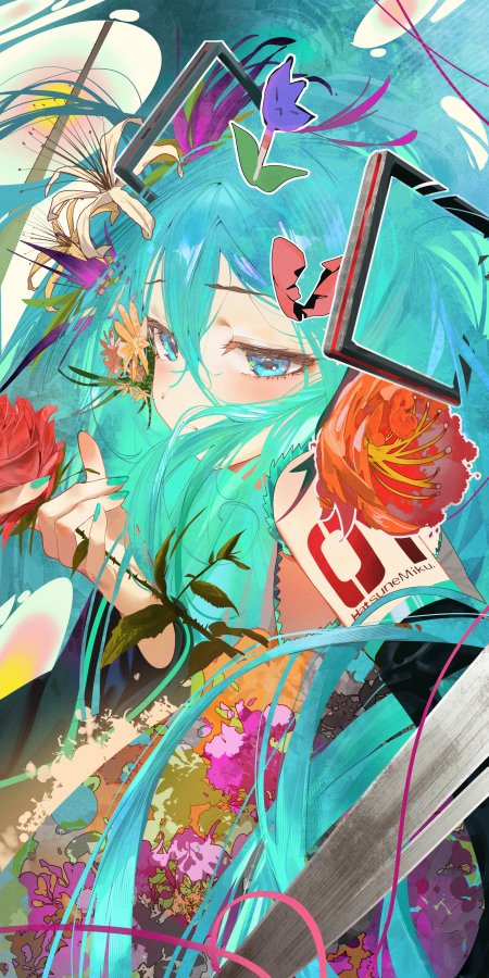 初音未来繁花环绕梦幻插画二次元动漫手机壁纸