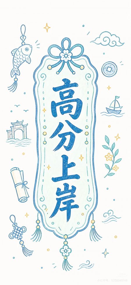 高分上岸蓝色线描御守挂饰清新可爱风创意手机壁纸