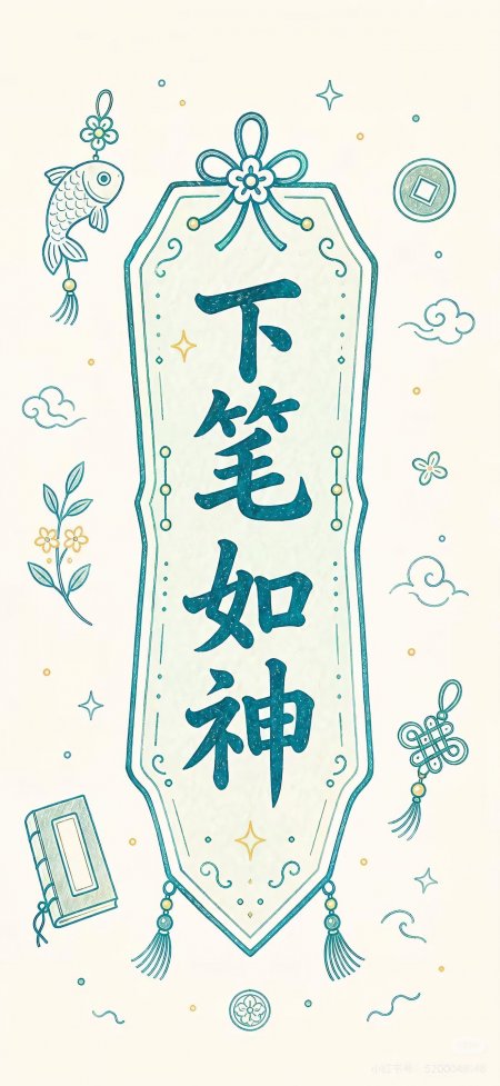 下笔如神青绿色书签挂坠文具元素创意手机壁纸