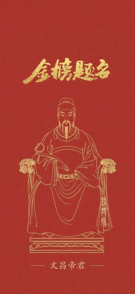 文昌帝君金线描边红底庄严祈福传统手机壁纸