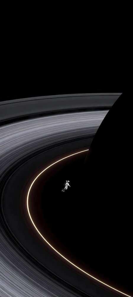 宇航员漂浮土星环边缘深邃科幻宇宙风光手机壁纸