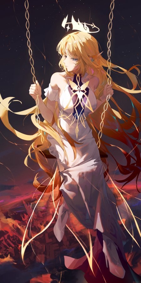 卡提希娅金发白裙荡秋千唯美梦幻原神同人二次元手机壁纸