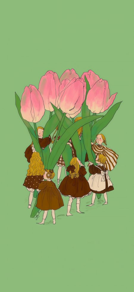 仓桥伶衣复古少女粉色郁金香森系童话插画动漫手机壁纸