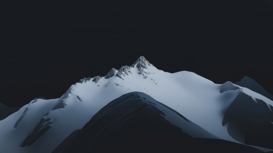 雪峰巍峨耸立积雪覆盖山脊暗夜背景下冷峻孤寂自然风景电脑壁纸