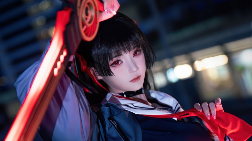 鸣潮琳奈红刃特写暗黑赛博风cosplay美女人物电脑壁纸