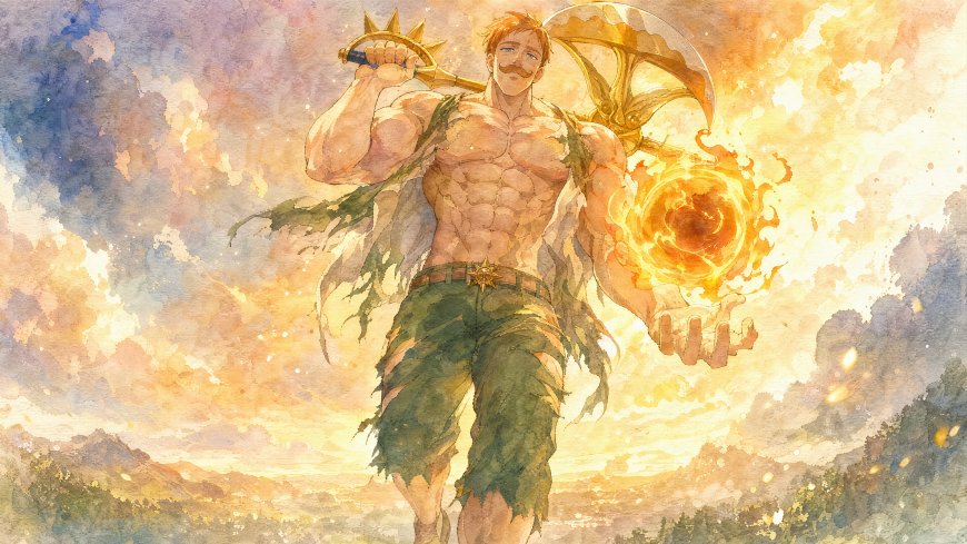 七大罪艾斯卡诺肌肉猛男手持神斧烈日当空热血动漫人物电脑壁纸