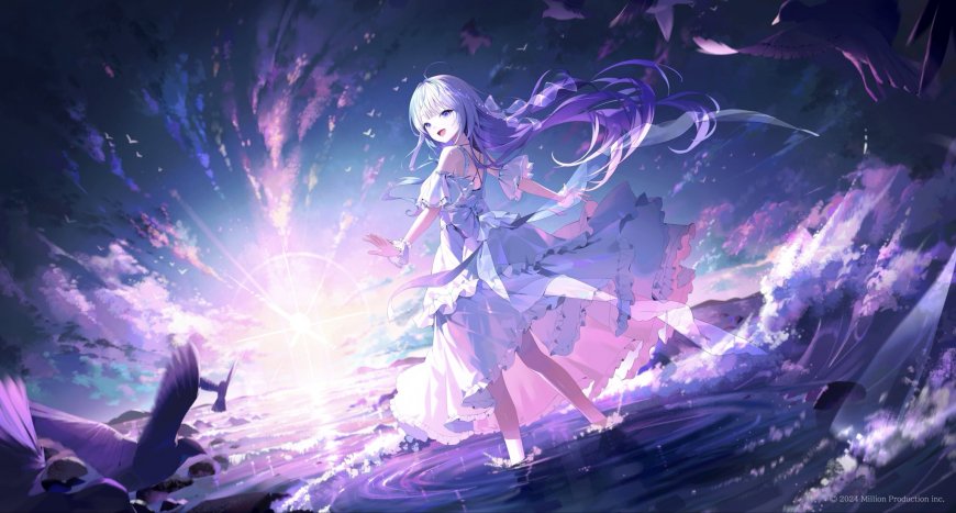 MillionPieces歌曲封面紫发少女踏水光影梦幻动漫少女电脑壁纸