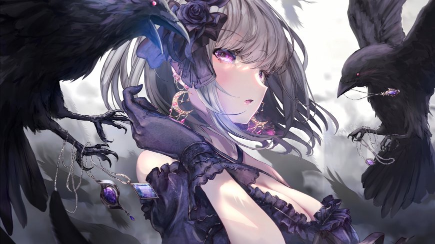 MISSILE228鸦语绮梦哥特少女乌鸦环绕神秘氛围动漫少女电脑壁纸