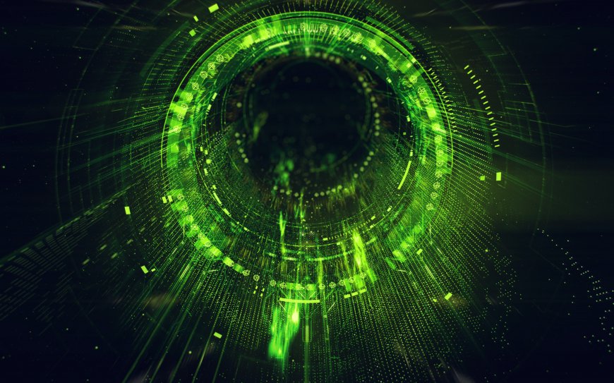 绿色数据流环绕黑洞科技感抽象创意壁纸