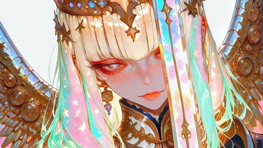 圣洁天使金发少女炫彩光效华丽特写动漫电脑壁纸