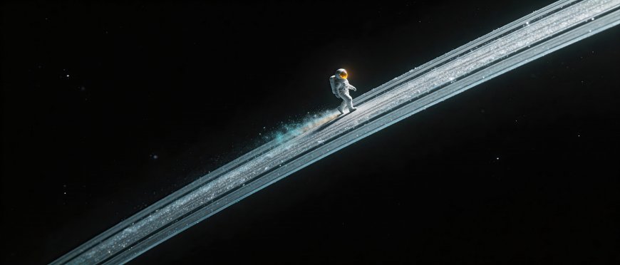 宇航员行走星环太空深蓝背景科幻创意电脑壁纸