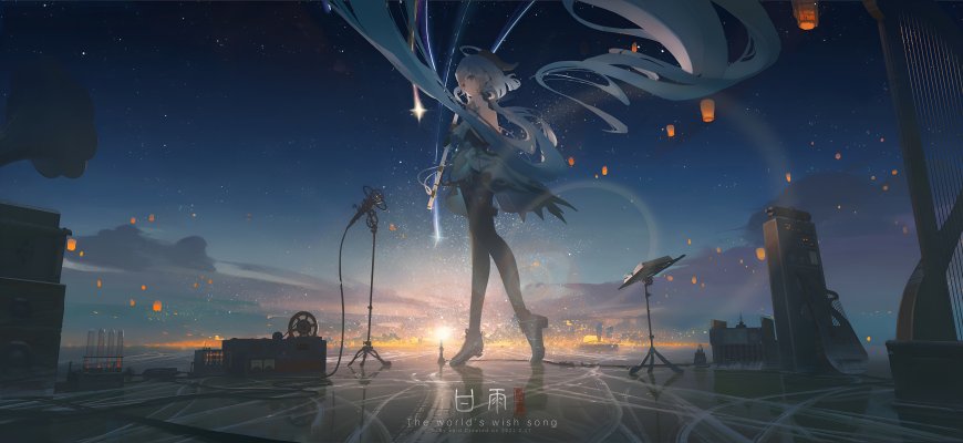原神甘雨舞台中央麦克风旁星河璀璨祈愿之歌主题动漫少女电脑壁纸