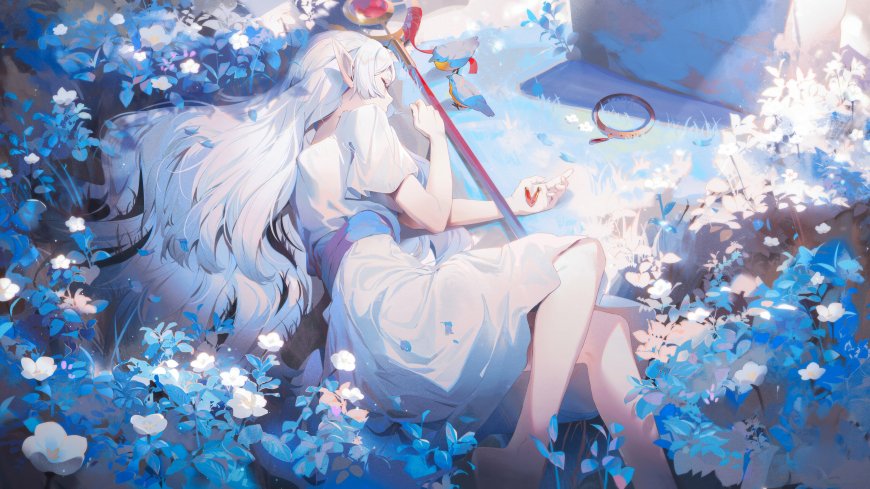 葬送的芙莉莲白发精灵躺卧花丛治愈系动漫壁纸