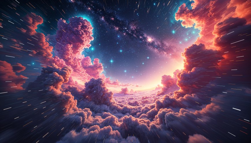 梦幻星空云海流星轨迹粉紫渐变天空奇幻场景创意电脑壁纸