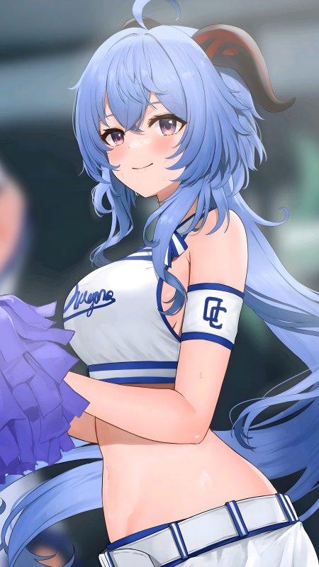原神甘雨蓝发啦啦队服持花球活力少女动漫手机壁纸