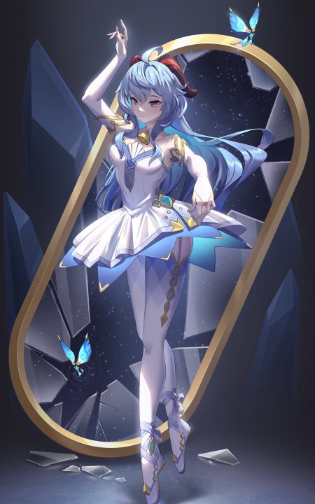 原神甘雨白蓝礼服金框镜前优雅姿态动漫少女手机壁纸