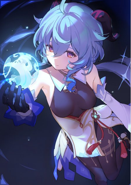 原神甘雨持冰元素球暗夜施法神秘动漫少女手机壁纸